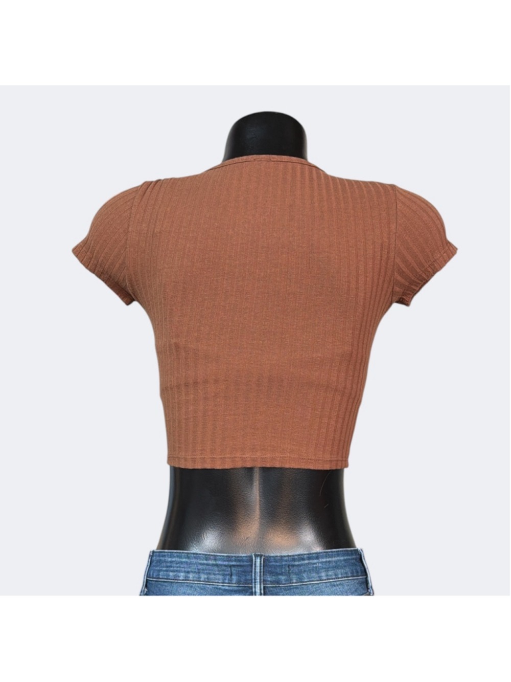 Chocolate USA 90’s VTG Ribbed Crop Top Brown sz XS Bohemian Indie Earthy Retro - Picture 4 of 6